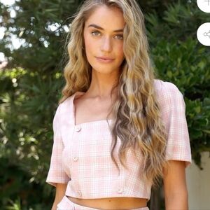 Adelyn Rae‎ Pink Plaid Double Breasted crop top size Large
